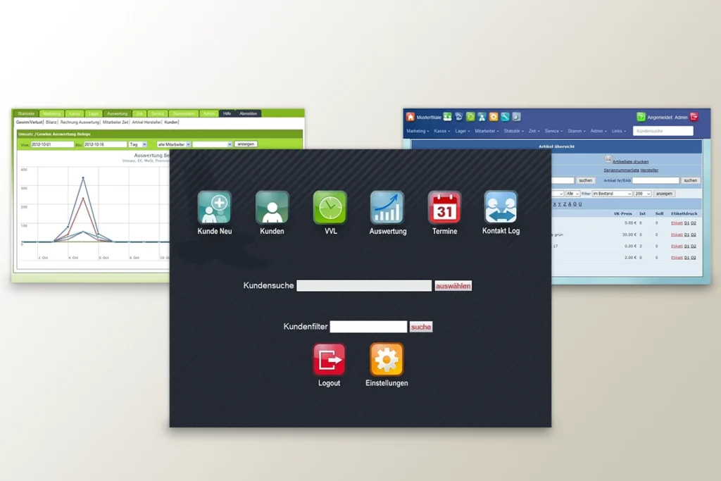 Screenshots der Online-Kassensystem-Lösung der Branchenlösung für den POS